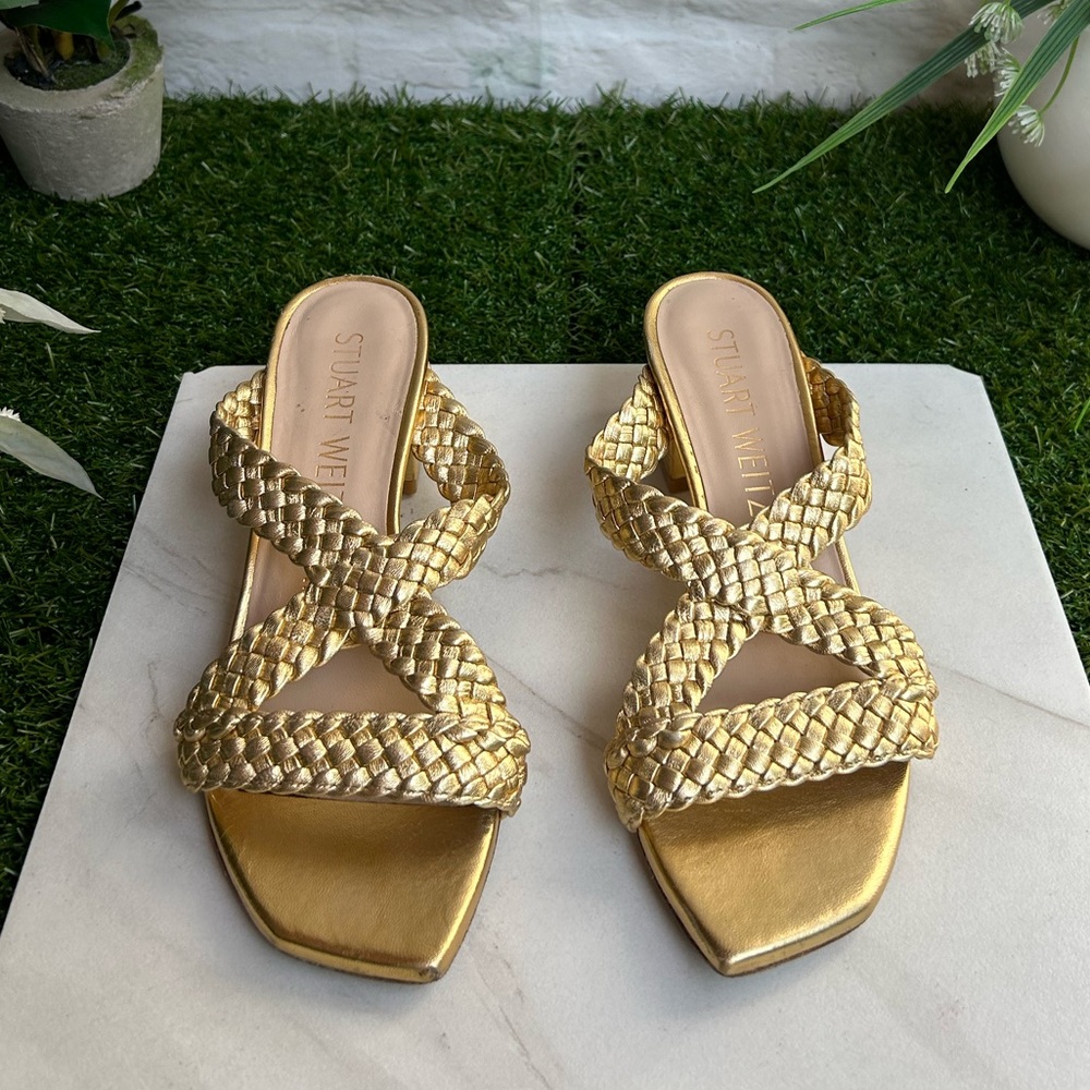 Stuart Weitzman Rosie Block Heel Slide Sandal - G… - image 1